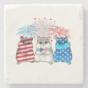 Posavasos De Piedra 4 De Julio Bandera Estadounidense Feliz Cerdo De G