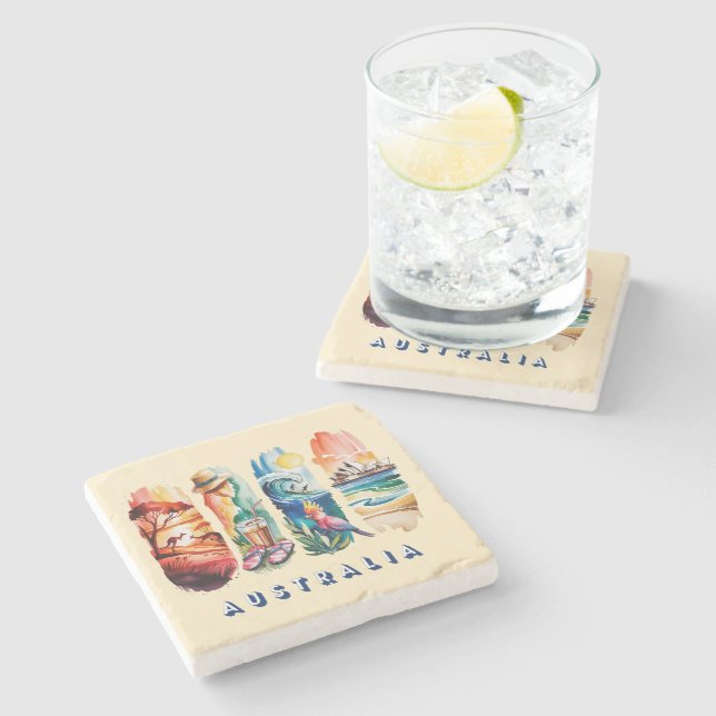 Posavasos De Piedra 4-paneles Escénico Australia (Lateral)