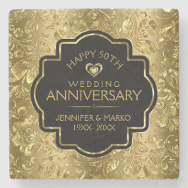 Posavasos De Piedra 50.º Aniversario Boda y damasquetes florales de or
