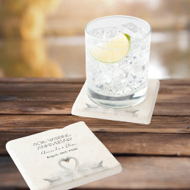 Posavasos De Piedra 60.º boda aniversario románticos cisnes blancos