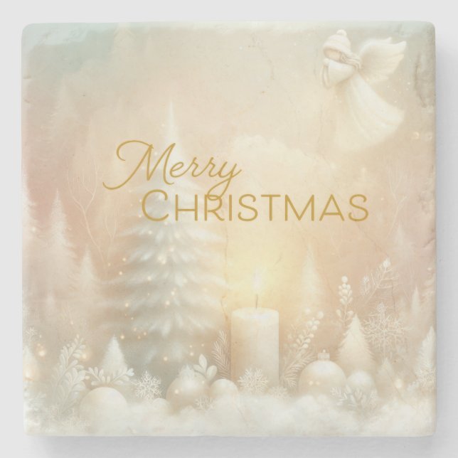 Posavasos De Piedra A Christmas Angel Fantasy Snowy Landscape (Anverso)