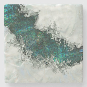 Posavasos De Piedra Abalone Shell Pearl y Silver 1