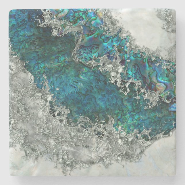 Posavasos De Piedra Abalone Shell Pearl y Silver 2 (Anverso)