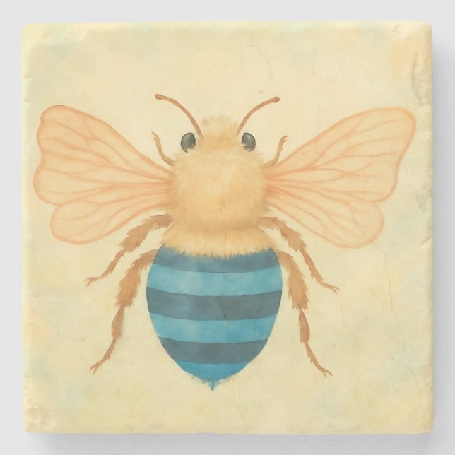 Posavasos de piedra abeja de banda azul (Anverso)
