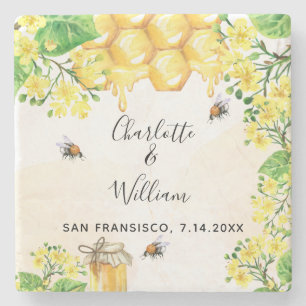 Posavasos De Piedra Abejas de burbujas boda de flores amarillas