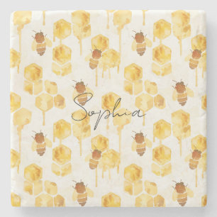Posavasos De Piedra Abejas de Miel Amarillo Dorado
