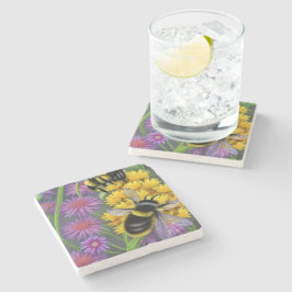 Posavasos De Piedra Abejas en un prado de flores