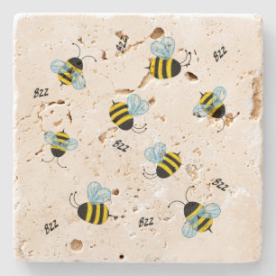 Posavasos De Piedra Abejas ocupadas que zumban con angustia Rústica