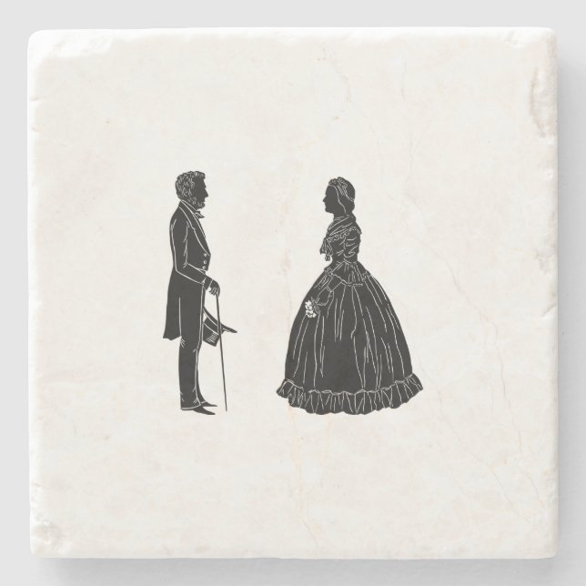 Posavasos De Piedra abraham lincoln mary todd lincoln silhouette (Anverso)