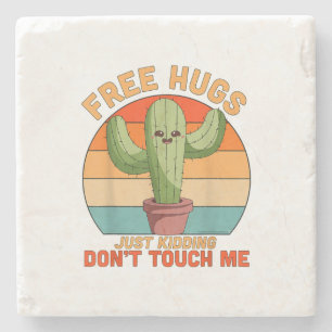 Posavasos De Piedra Abrazos Gratis Solo Bromeando No Me Toques Cactus
