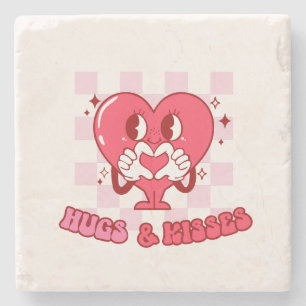 Posavasos De Piedra "Abrazos y besos"   Corazón rosa dulce y amoroso