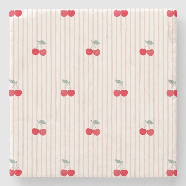 Posavasos De Piedra Absorbent Retro Cherries Pattern Sweetheart Glaze (Anverso)