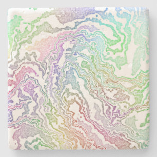 Posavasos De Piedra Abstracto Arcoíris Colorido Mármol Boho Trippy
