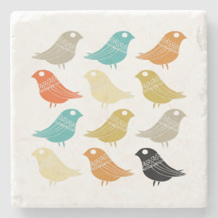 Posavasos De Piedra Abstracto Aves Retro Coloridas Mid Century Moderno