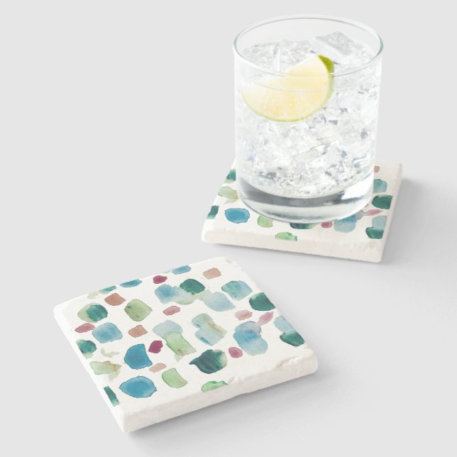 Posavasos De Piedra Abstracto Colorido de la acuarela de la marea de m (Lateral)