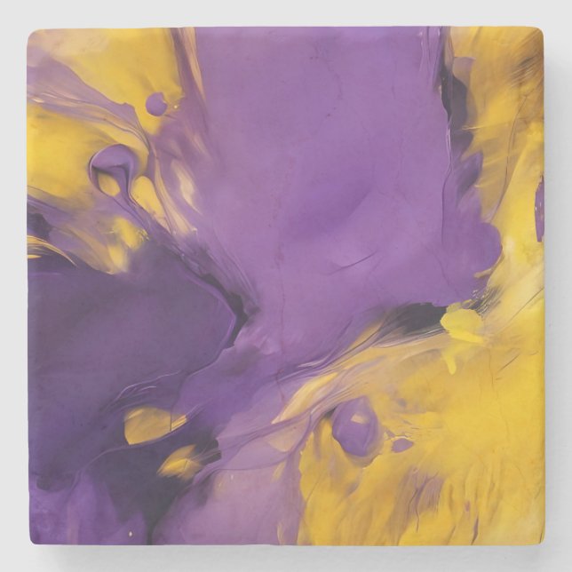 Posavasos De Piedra Abstracto Morado y Dorado (Anverso)