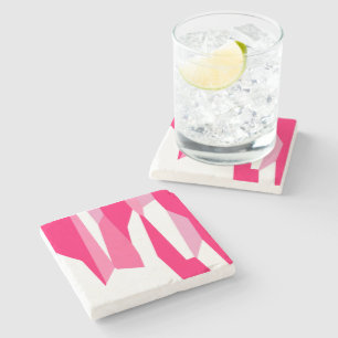 Posavasos De Piedra abstracto rosa y blanco