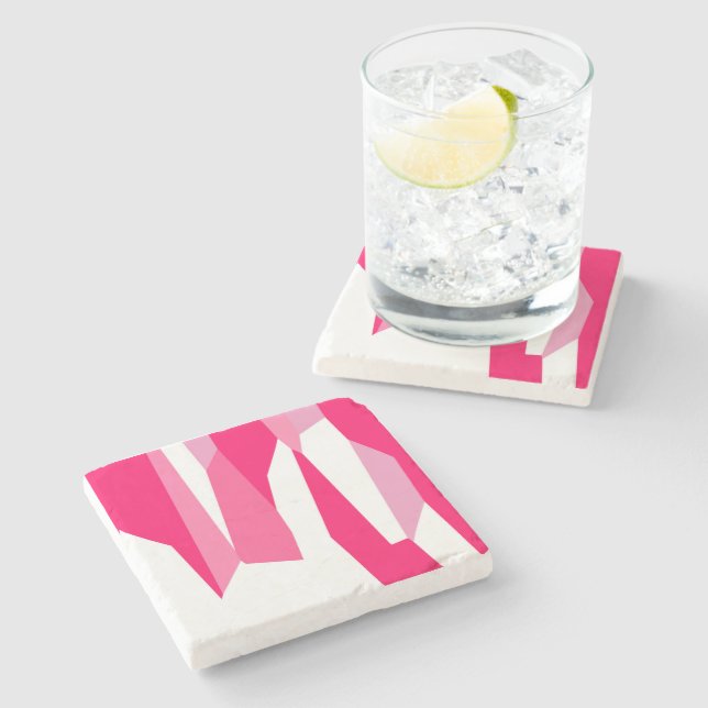 Posavasos De Piedra abstracto rosa y blanco (Lateral)