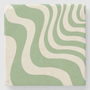 Posavasos De Piedra Abstracto Verde Ola Raya Primavera Verano