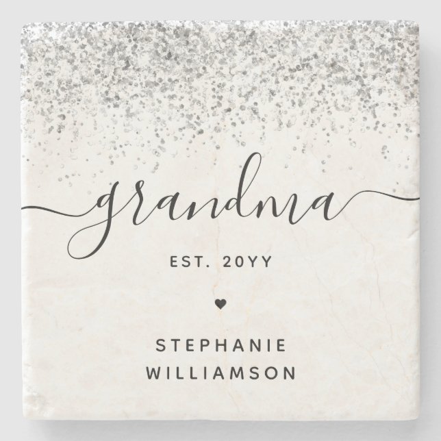 Posavasos De Piedra Abuela Est Purpurina Confetti Personalizado Regalo (Anverso)