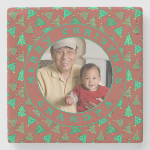 Posavasos De Piedra Abuelo Foto Árboles de Navidad Mármol blanco