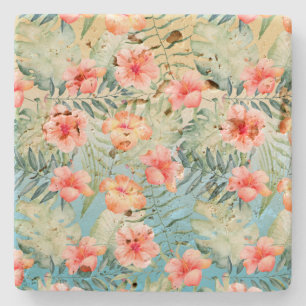 Posavasos De Piedra Aca Amarilla Rosa Hibiscus Floral