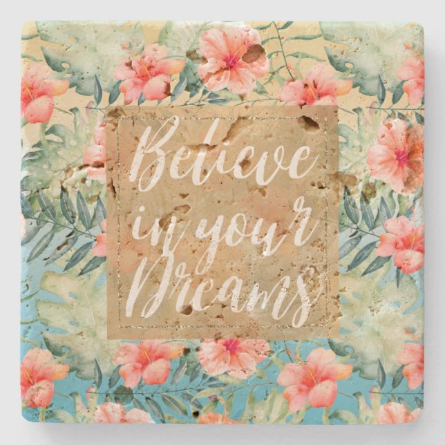 Posavasos De Piedra Aca Amarilla Rosa Hibiscus Floral Gold Dream (Anverso)