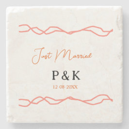 Posavasos De Piedra Acabo de casar añadir pareja de nombre de fecha ro