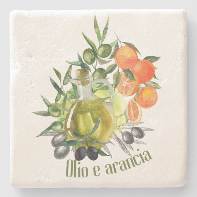 Posavasos De Piedra Aceite de oliva y Naranja: (Anverso)