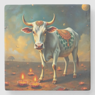 Posavasos De Piedra Acento de tabla de diáwali de vaca sagrada
