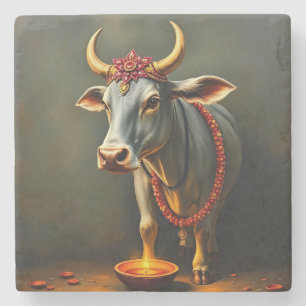 Posavasos De Piedra Acento de tabla de diáwali de vaca sagrada