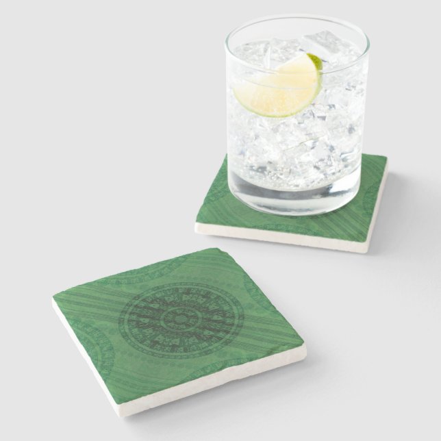 Posavasos De Piedra Aceptación | Medallones de Meditación Verde (Lateral)