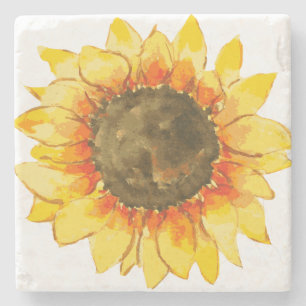 Posavasos De Piedra Acuarela brillante del girasol del verano
