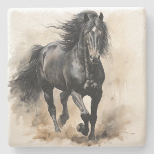 Posavasos de Piedra Acuarela Caballo Negro