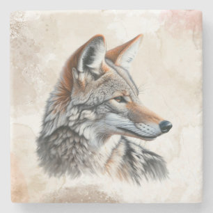 Posavasos De Piedra Acuarela Coyote Country Cottagecore Impresión Rúst