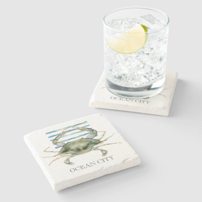 Posavasos De Piedra Acuarela CRAB Art Beach CITY OCEAN (Lateral)