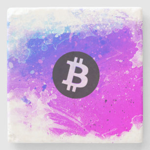 Posavasos De Piedra Acuarela de Bitcoin (Estilo 6 - Miami Beach)