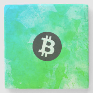 Posavasos De Piedra Acuarela de Bitcoin (Estilo $ - Green Day)