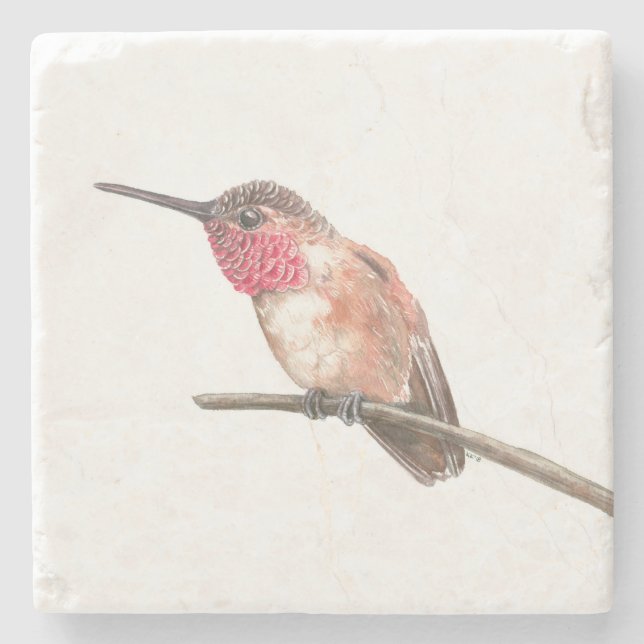 Posavasos De Piedra acuarela de colibrí (Anverso)