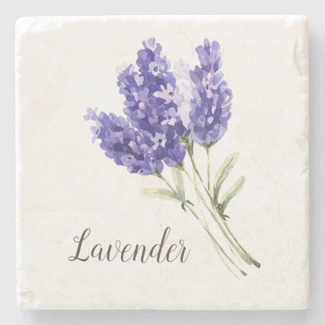 Posavasos De Piedra Acuarela de flores de lavanda (Anverso)