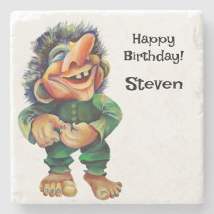 Posavasos De Piedra Acuarela de Ilustracion de Troll divertida en Esca