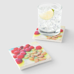 Posavasos De Piedra Acuarela de las frambuesas y de las almendras