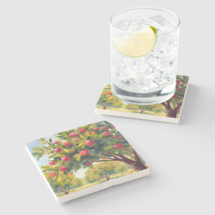 Posavasos De Piedra Acuarela de manzanos en otoño