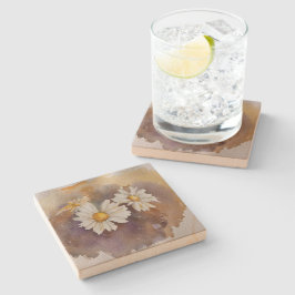 Posavasos De Piedra Acuarela de margarita flotante