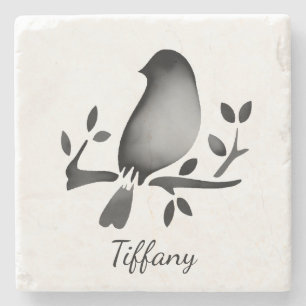 Posavasos De Piedra Acuarela de pájaro negro blanco saturado