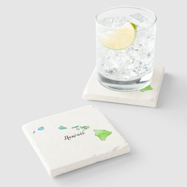 Posavasos De Piedra Acuarela del mapa del estado de Hawaii (Lateral)