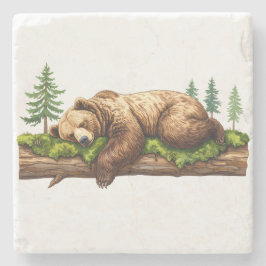 Posavasos De Piedra acuarela del oso durmiente ruso