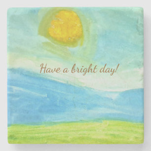 Posavasos De Piedra Acuarela del Sol Caprichoso "Ten un Día Brillante"