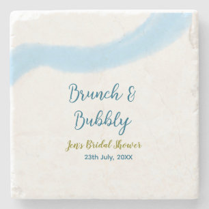 Posavasos De Piedra Acuarela dorada azul burbujeante y nupcial brunch