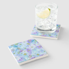 Posavasos De Piedra Acuarela Flor Silvestre Romántica Azul Bush